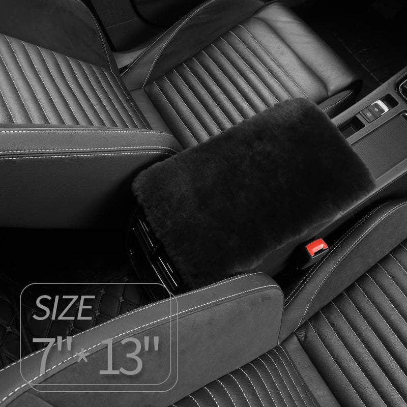IRIWOOL Sheepskin Armrest Cover Auto Center Armrest Cover Car Soft Console Pad, Fluffy Wool Auto Center Console Cover for Most Car Arm Rest Decoration Protector 7 x 13 Inch (Shearling, Dark Gray) - Image 2