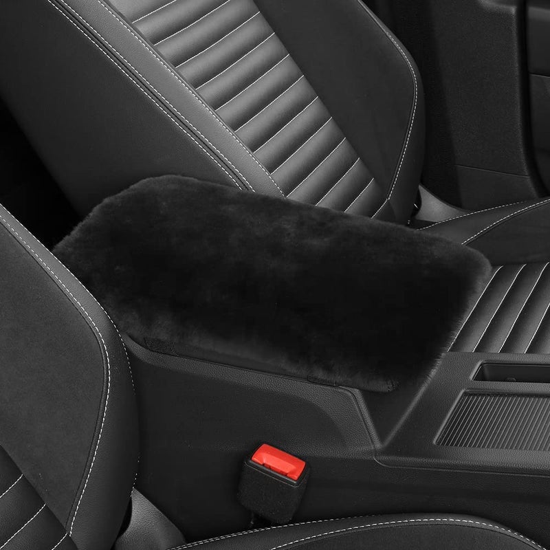 IRIWOOL Sheepskin Armrest Cover Auto Center Armrest Cover Car Soft Console Pad, Fluffy Wool Auto Center Console Cover for Most Car Arm Rest Decoration Protector 7 x 13 Inch (Shearling, Dark Gray) - Image 1