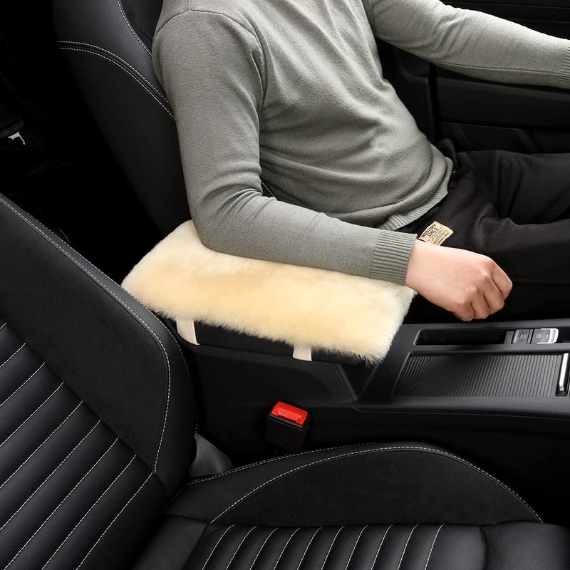 IRIWOOL Sheepskin Armrest Cover Auto Center Armrest Cover Car Soft Console Pad, Fluffy Wool Auto Center Console Cover for Most Car Arm Rest Decoration Protector 7 x 13 Inch (Shearling, Dark Gray) - Image 5