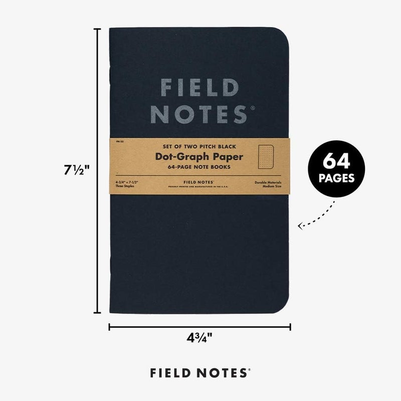 Field Notes 2-Pack Pitch Black Notebooks (4.75" X 7.5"), Dot-graph, 64 Pages | Thin Pocket Sized EDC Notebook With 90 GSM Paper & Paperback Cover | Work Notebooks For Note Taking | Made in the USA - Image 4