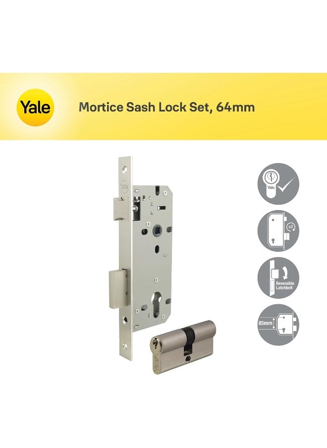 Yale Yale 22-8545-S64-KK-22-11 Mortice Sash Lock Set, 64 mm Size, Silver  - Image 2