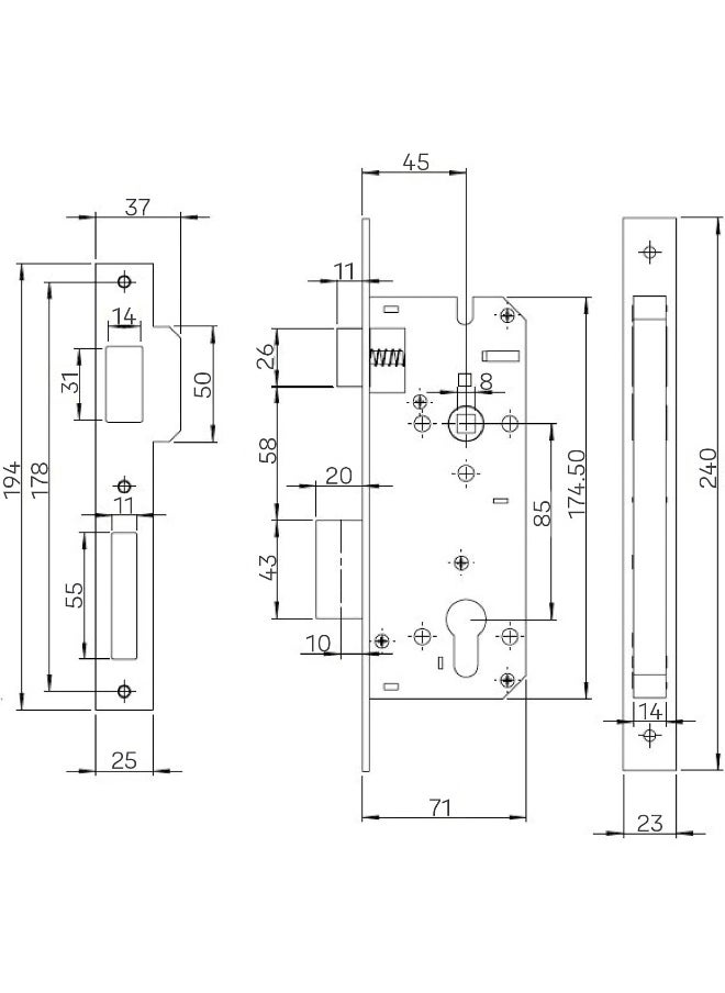 Yale Yale 22-8545-S64-KK-22-11 Mortice Sash Lock Set, 64 mm Size, Silver  - Image 4