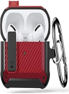 Generic AirPods Pro Case Cover with Keychain, Secure Lock Case with Striped Case for AirPods Pro 2019, Front LED Visible (Red Stripe) 