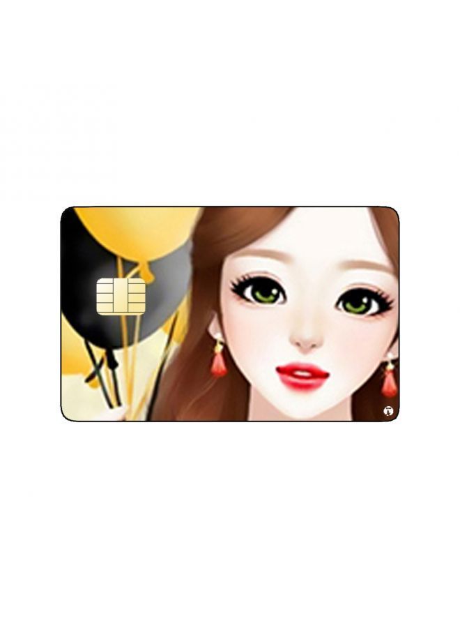 RKN PRINTED BANK CARD STICKER Beautiful Girl Drawing With Balloons - Image 1