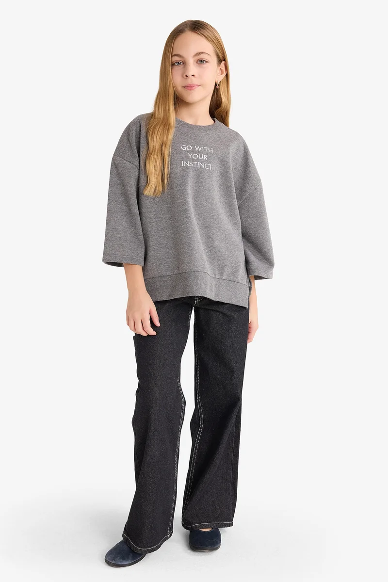 Defacto Girl Oversize Fit Crew Neck Printed Sweatshirt