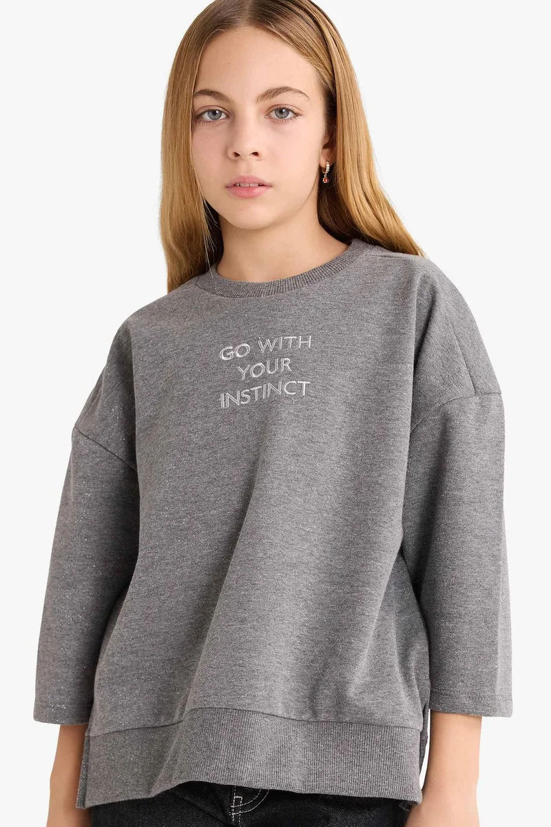 Defacto Girl Oversize Fit Crew Neck Printed Sweatshirt