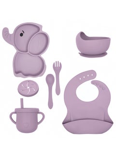 ماركة غير محددة 7PCS Baby Cutlery Sets, High Quality Food Grade Silicone Baby Feeding Set, Non-slip Children Feeding Tableware Dishes Kids Gift(Contains Suction plate + Silicone fork + Silicone spoon + suction bowl  - Image 1