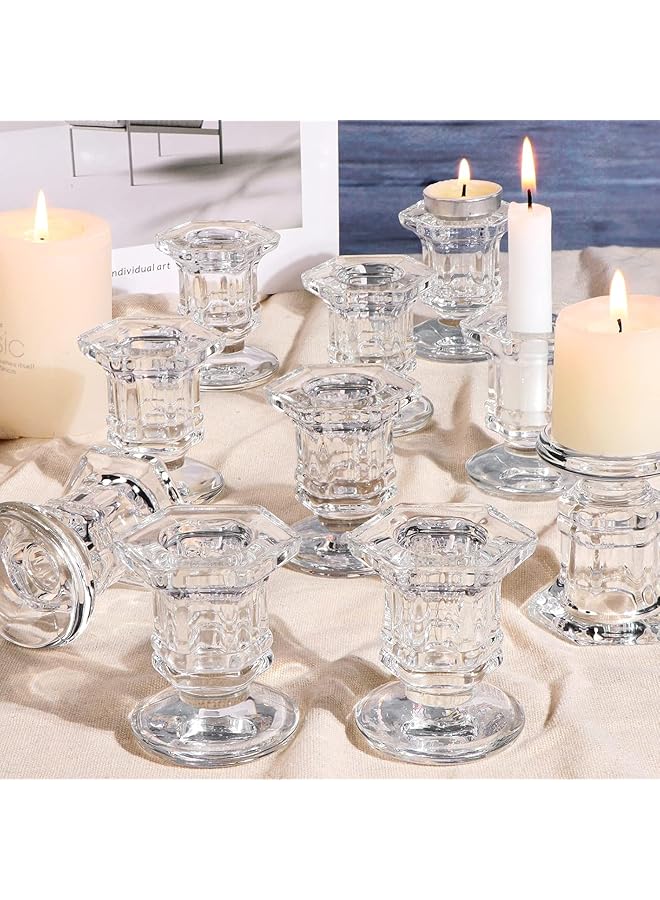 The Bros 6 Pcs Candlestick Holders Set, Clear Glass Crystal Taper Candle Holders, Ideal for Wedding Table Centerpieces and Home Decoration - Image 1