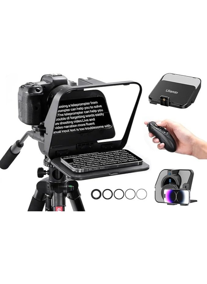 Ulanzi - Ulanzi RT02 Foldable & Portable Teleprompter for Camera, Mobile Phone, Tablet, Broadcast, Presentations | Easy to Use w/ Cold Shoe Extension | 58/67/72/77/82mm Lens Adapter Rings + Bluetooth Remote - Image 1