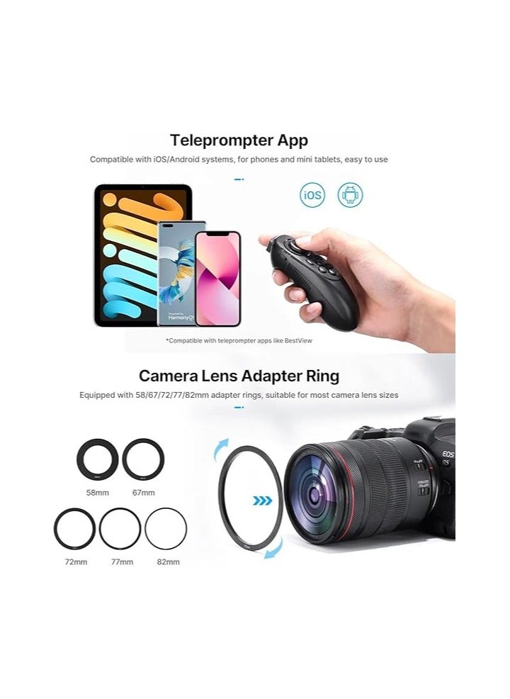 Ulanzi - Ulanzi RT02 Foldable & Portable Teleprompter for Camera, Mobile Phone, Tablet, Broadcast, Presentations | Easy to Use w/ Cold Shoe Extension | 58/67/72/77/82mm Lens Adapter Rings + Bluetooth Remote - Image 1