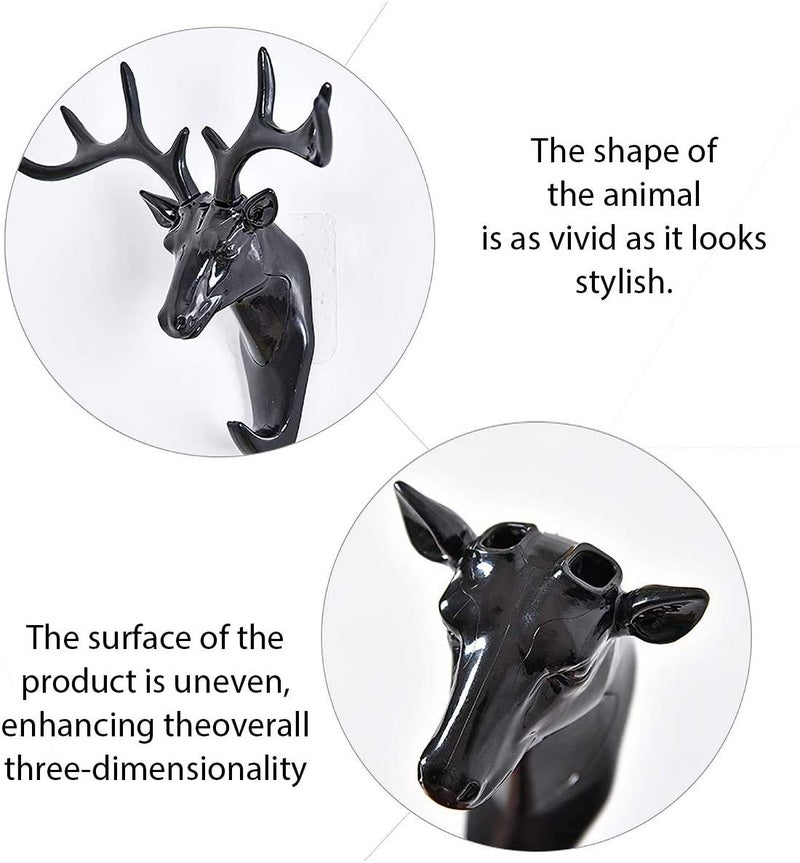 SIYANSHU Deer Head Self Adhesive Wall Door Hook Hanger Hanger Animal Hook Keys Sticky Holder (Color-Black)(1 Piece) - Image 4
