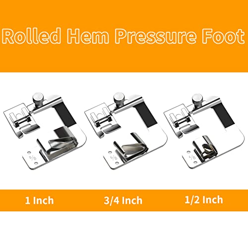 ANYQOO 3 Sizes Rolled Hem Pressure Foot Sewing Machine Presser Foot Hemmer Foot Set (1/2 Inch, 3/4 Inch, 1 Inch) for Singer, Brother, Janome and Other Low Shank Adapter (Rolled Hem Presser Feet) - Image 2