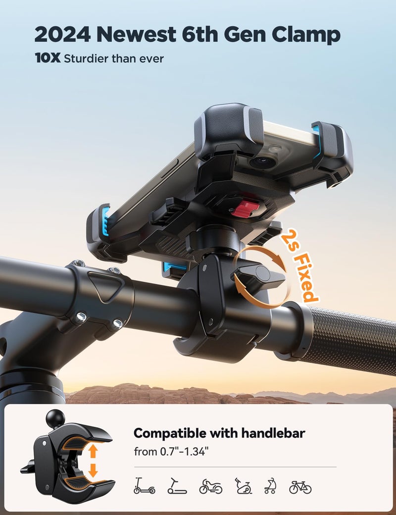 JOYROOM Motorcycle Phone Mount, [1s Auto Lock][100mph Military Anti-Shake] Bike Phone Holder for Bicycle, [10s Quick Install] Handlebar Phone Mount, Compatible with iPhone, Samsung, All Cell Phone - Image 5