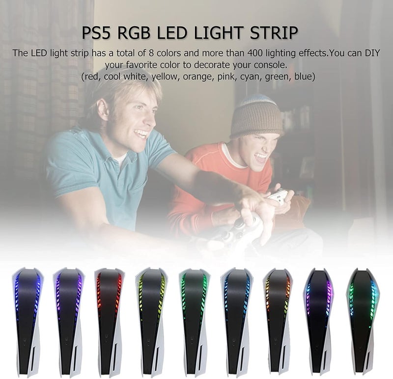 ضوء LED RGB لجهاز PlayStation 5 من ، بـ 8 ألوان وـ 400 تأثير ضوئي، يتم تغيير لون الضوء مع الموسيقى، مناسب لوحدة تحكم PlayStation 5 5050، يمكن تصميمه وتزيينه بنفسك، يتم التحكم فيه عبر تطبيق أو جهاز تحكم عن بعد بالأشعة تحت الحمراء (IR). - Image 5