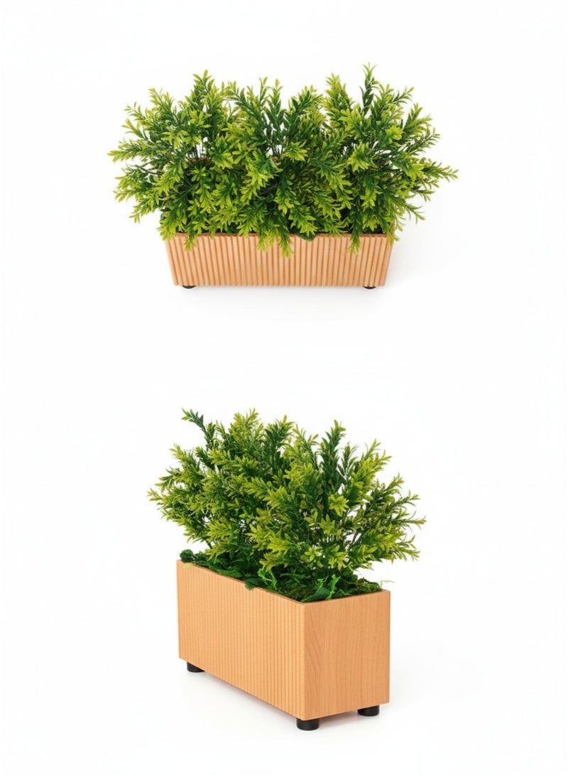 تالا حوض زرع خشبي مستطيل مع نباتات صناعية خضراء للديكور – بارتفاع 65 سم - Image 2