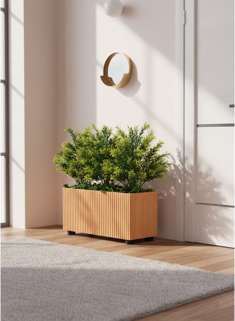 تالا حوض زرع خشبي مستطيل مع نباتات صناعية خضراء للديكور – بارتفاع 65 سم - Image 3