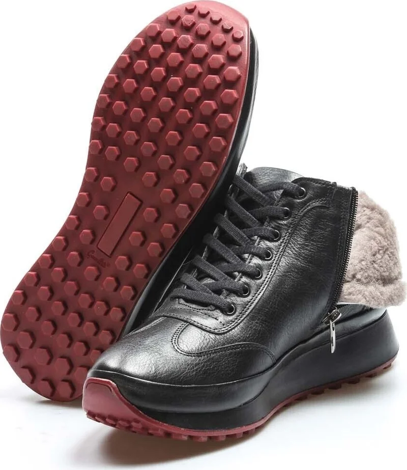 Fast Step Men's Genuine Leather and Fur Inside, Water and Cold Resistant Non-Slip Sole Winter Sports Boots 722KMA685