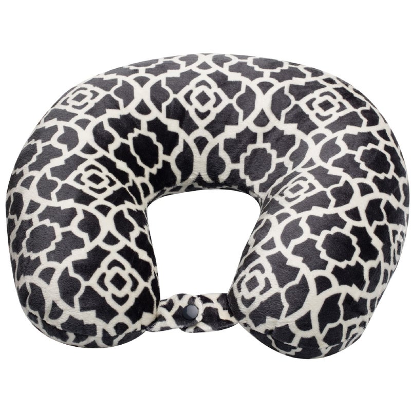 Wolf Essentials Adult Cozy Soft Microfiber Neck Pillow for Travel  Compact Machine Washable  Perfect for Airplane Car or Home Use  Filled and Finished in the USA  Charcoal Trellis