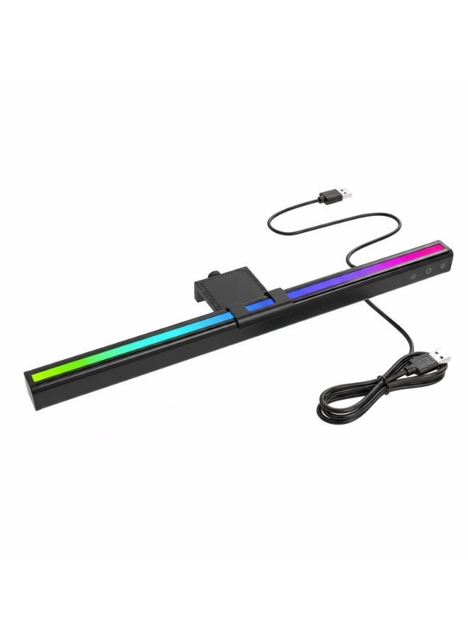 GAMING LIGHTINGSQUARE RGB COMPUTER MONITOR LIGHT BAR, 14.17-INCH DETACHABLE CLAMP & LAMP ARM, 5 COLOR TEMPERATURES, TOUCH CONTROL, NON-GLARE EYE-CARE, BACKLIT RGB AMBIENT LIGHT, FOR 0.86-INCH THICKNESS DISPLAYS, ABS+METAL, BLACK