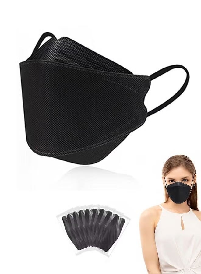 10 Pcs 3D Fish Type KF94 Disposable Face Masks, Individually Wrapped Anti Dust Breathable Mask, Metal Nose Clip Earloop Mouth Cover Facial Mask (Black) - Image 1