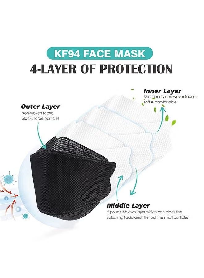10 Pcs 3D Fish Type KF94 Disposable Face Masks, Individually Wrapped Anti Dust Breathable Mask, Metal Nose Clip Earloop Mouth Cover Facial Mask (Black) - Image 4