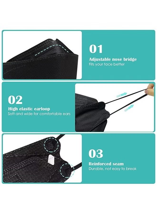 10 Pcs 3D Fish Type KF94 Disposable Face Masks, Individually Wrapped Anti Dust Breathable Mask, Metal Nose Clip Earloop Mouth Cover Facial Mask (Black) - Image 3