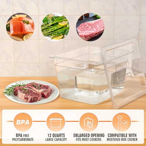 HOMENOTE Sous Vide Container 12 Quart With Lid,BPA Free Complete Accessories For Anova and Most Sous Vide Cookers,Anova Container Kit - Image 5