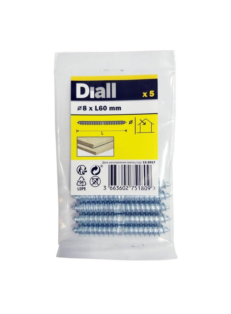 ACE Diall Zinc-Plated Carbon Steel Dowel Screw Pack 8 x 60mm 5Pcs
