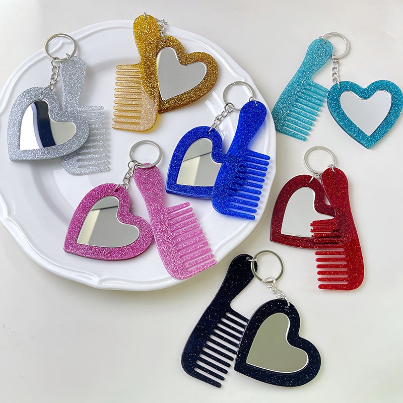 New Fresh And Simple Ins-Style Glitter Sequin Heart Makeup Mirror Keychain Pendant Diy Bag Accessory - Image 2