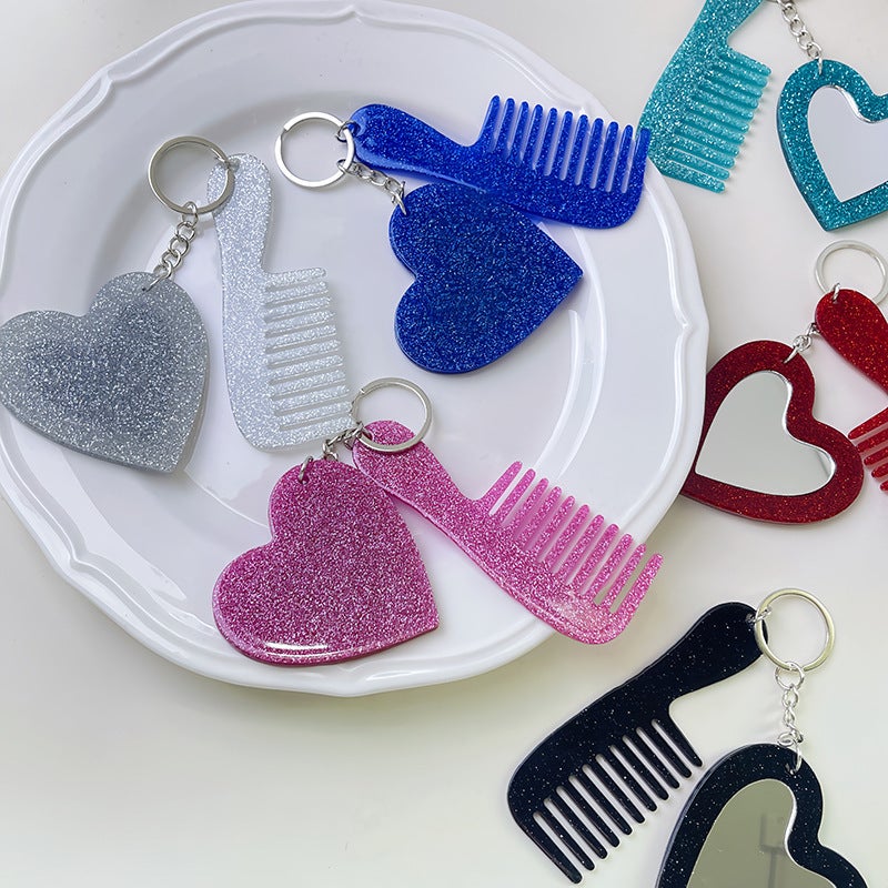 New Fresh And Simple Ins-Style Glitter Sequin Heart Makeup Mirror Keychain Pendant Diy Bag Accessory - Image 4