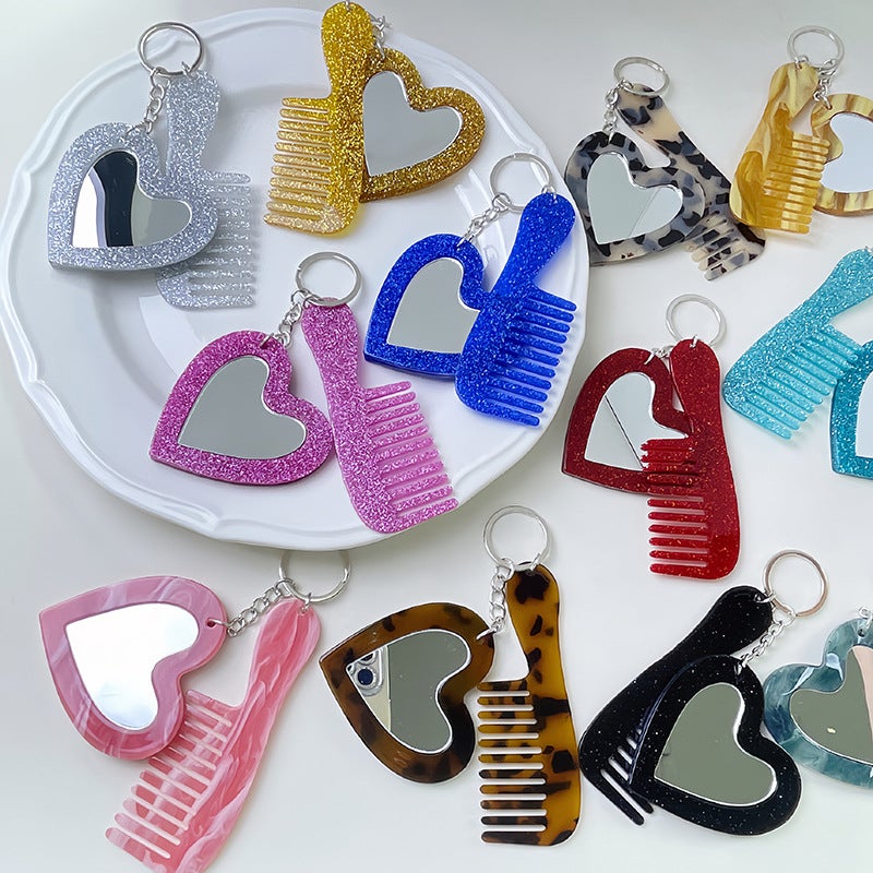New Fresh And Simple Ins-Style Glitter Sequin Heart Makeup Mirror Keychain Pendant Diy Bag Accessory - Image 3