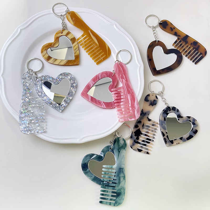 New Fresh And Simple Ins-Style Glitter Sequin Heart Makeup Mirror Keychain Pendant Diy Bag Accessory - Image 5