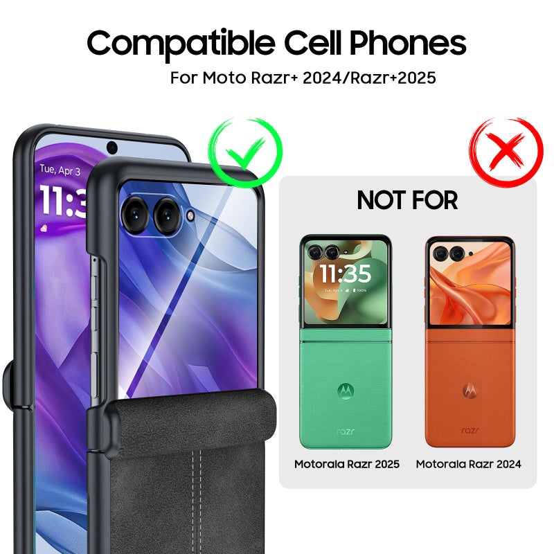BSNRM for Motorola razr+ Plus 2024 Case/Razr+ Plus 2025 Case Built-in Screen Protector& Hinge Protection & Ultra Thin PU Leather Matte PC Shockproof Phone Case for Moto Razr+ 2024/2025 (Black Gray) - Image 2