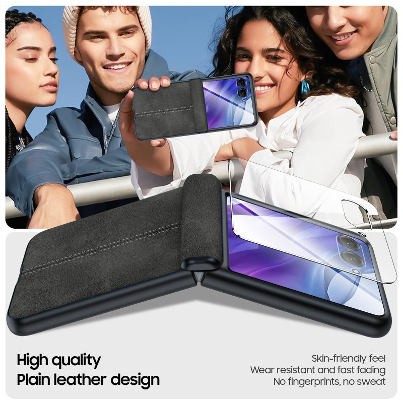 BSNRM for Motorola razr+ Plus 2024 Case/Razr+ Plus 2025 Case Built-in Screen Protector& Hinge Protection & Ultra Thin PU Leather Matte PC Shockproof Phone Case for Moto Razr+ 2024/2025 (Black Gray) - Image 5
