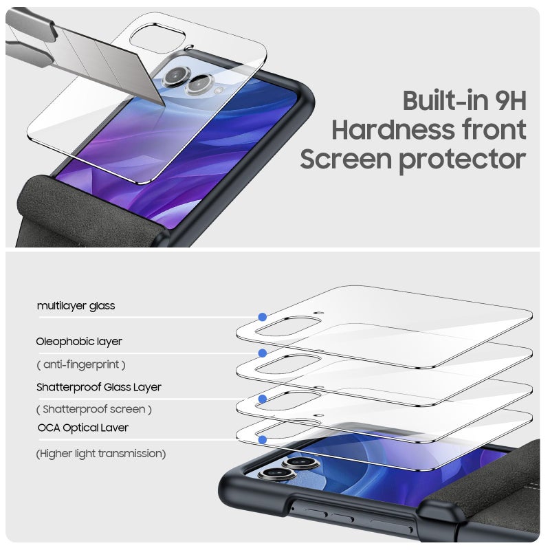 BSNRM for Motorola razr+ Plus 2024 Case/Razr+ Plus 2025 Case Built-in Screen Protector& Hinge Protection & Ultra Thin PU Leather Matte PC Shockproof Phone Case for Moto Razr+ 2024/2025 (Black Gray) - Image 4