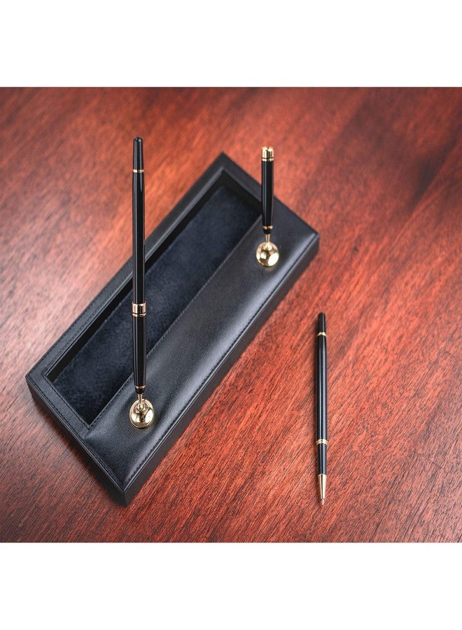 Dacasso Classic Black Leather Double Pen Stand with Gold Accents - Image 4