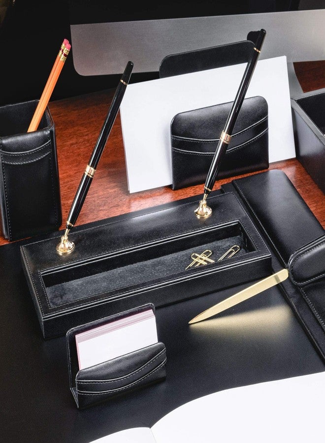 Dacasso Classic Black Leather Double Pen Stand with Gold Accents - Image 5