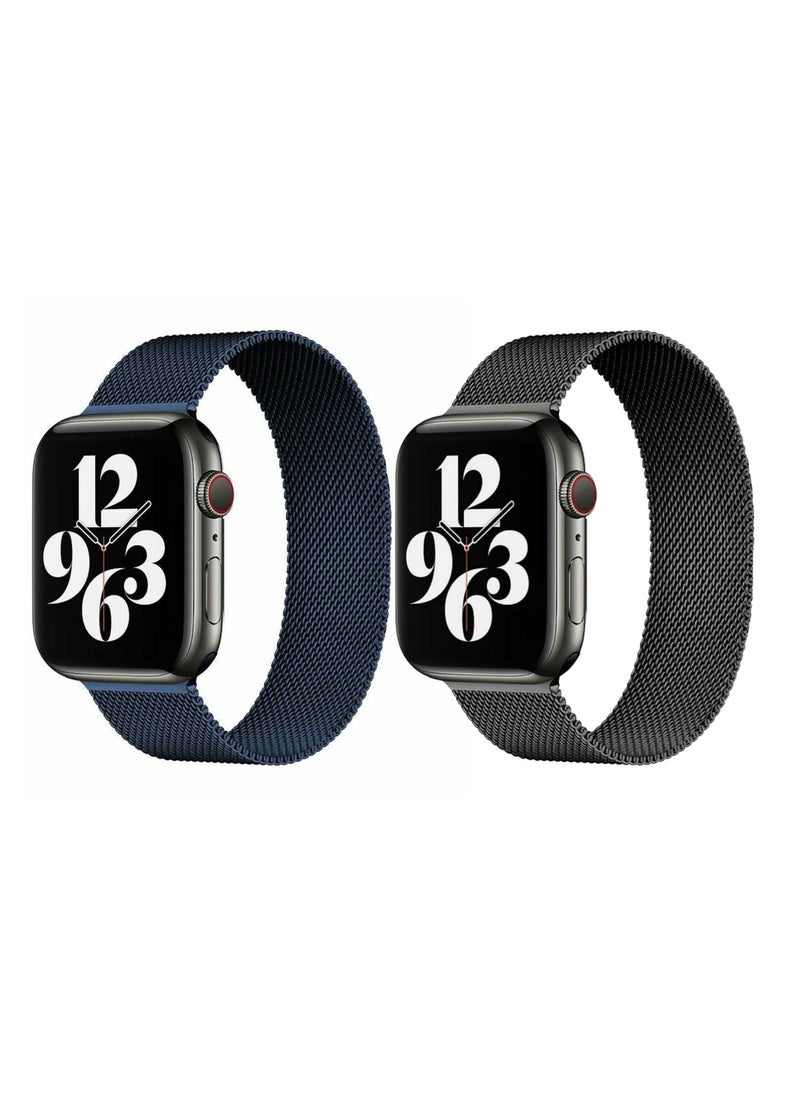 YOMNA Stainless Steel Mesh Band Strap Loop for Apple Watch Series Black Strap and Blue Strap  - Image 1