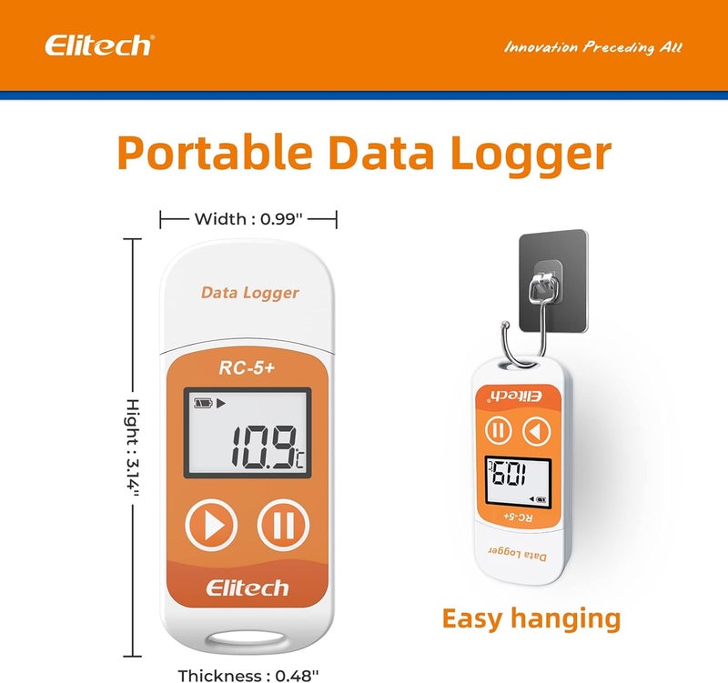 إليتك مسجل بيانات درجة الحرارة الرقمي RC-5+ PDF USB القابل لإعادة الاستخدام، مقياس حرارة الثلاجة بدقة عالية 32000 نقطة - Image 3