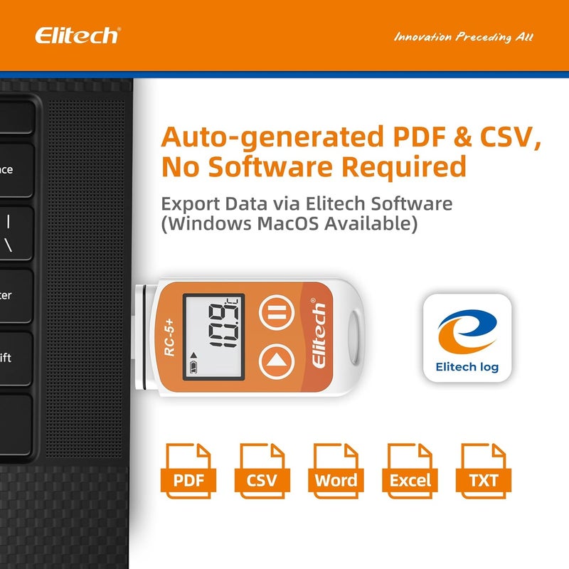 إليتك مسجل بيانات درجة الحرارة الرقمي RC-5+ PDF USB القابل لإعادة الاستخدام، مقياس حرارة الثلاجة بدقة عالية 32000 نقطة - Image 1