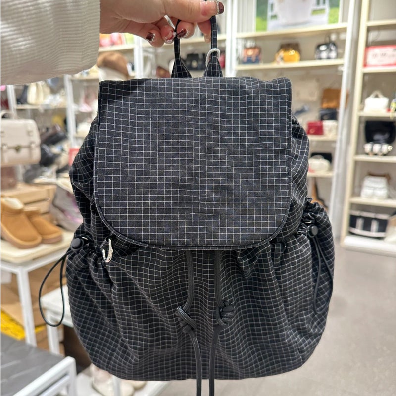 Korean Style Ins Lightweight Nylon Plaid Backpack Large Capacity Lazy Style All-Match Drawstring Tote Bag - Image 1
