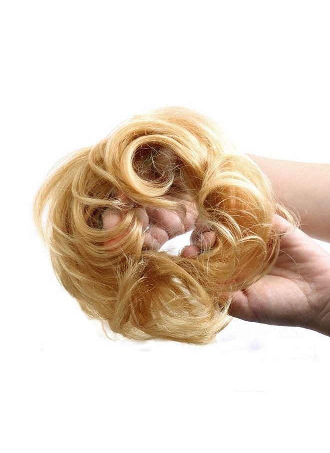 Bella Hair - Human Hair Messy Bun Hair Pieces For Women Instant Updo Curly Chignon Tray Ponytail Hairpiece Extension (27 Strawberry Blonde/Light Butterscotch Blonde) - Image 1