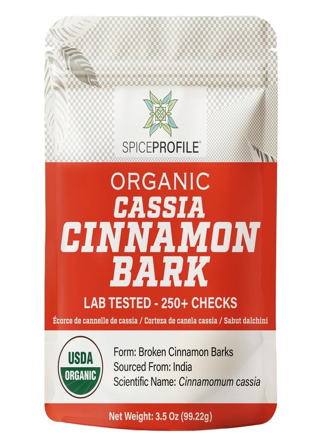 Spice Profile USDA Organic Cassia Cinnamon Stick Flat Barks (3.5oz), Lab Tested for Heavy Metals, Resealable Pouch, Dalchini, Canela Cassia - Image 1