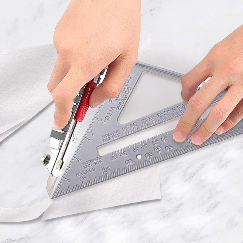 Original Mart Double Side Scale Aluminium Alloy Metric Inch Triangle Measurement Hand Tool Grey 180 mm - Image 3