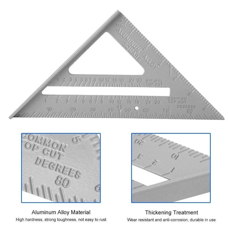 Original Mart Double Side Scale Aluminium Alloy Metric Inch Triangle Measurement Hand Tool Grey 180 mm - Image 2