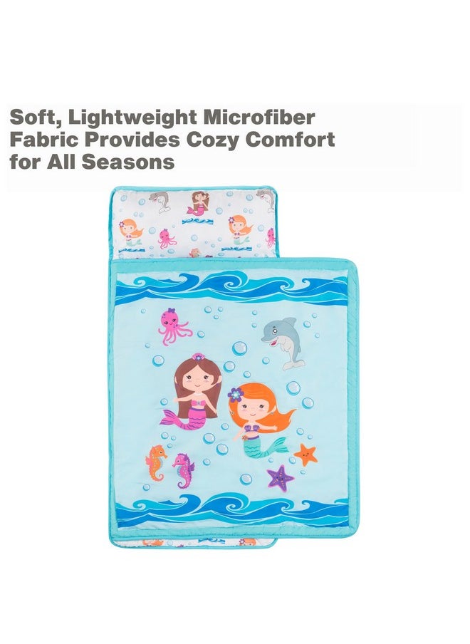 EVERYDAY KIDS EVERYDAY KIDS Toddler Nap Mat with Removable Pillow -Underwater Mermaids- Carry Handle with Fastening Straps Closure, Rollup Design, Soft Microfiber for Preschool, Daycare Sleeping Bag, Ages 2-6 years  - Image 4
