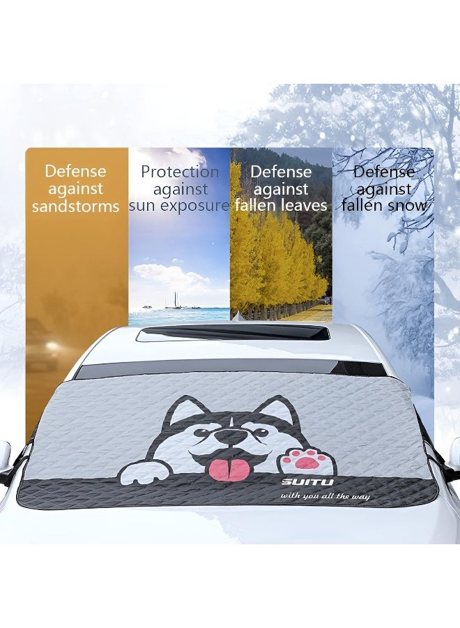 SUITU Windscreen Cover Sun Shade with Husky Dog Design, UV Protective Car Windshield Cover for Heat, Dust, Frost, Snow and Ice, Universal Fit - Image 3