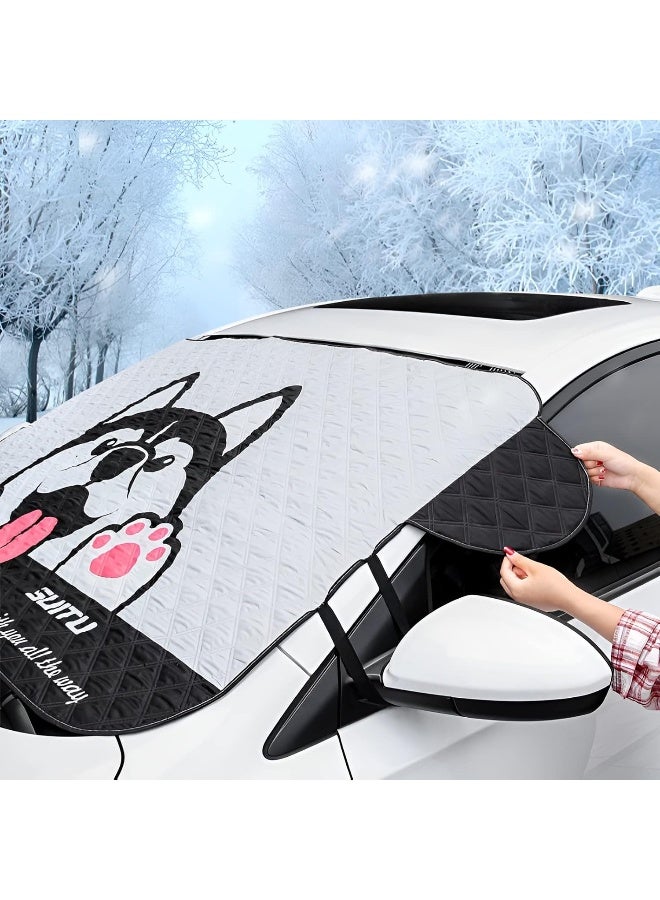 SUITU Windscreen Cover Sun Shade with Husky Dog Design, UV Protective Car Windshield Cover for Heat, Dust, Frost, Snow and Ice, Universal Fit - Image 4
