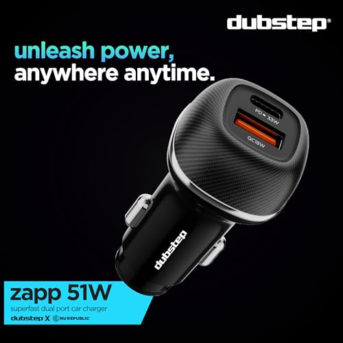 Dubstep Zapp 51W Dual QC-PD, Powerblitz Technology, Dual Output Fast Car Charger with Type-C PD & USB-A Charging Adapter Compatible with Cars for iPhone & Android Smartphone, Smartwatch (Black) - Image 2