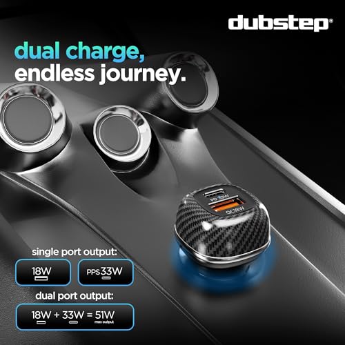 Dubstep Zapp 51W Dual QC-PD, Powerblitz Technology, Dual Output Fast Car Charger with Type-C PD & USB-A Charging Adapter Compatible with Cars for iPhone & Android Smartphone, Smartwatch (Black) - Image 5